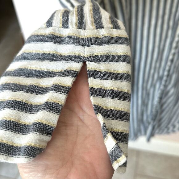 Zara Top Women’s XS Tunic White Blue Gold Stripe Button Down Long Sleeve - Picture 4 of 11